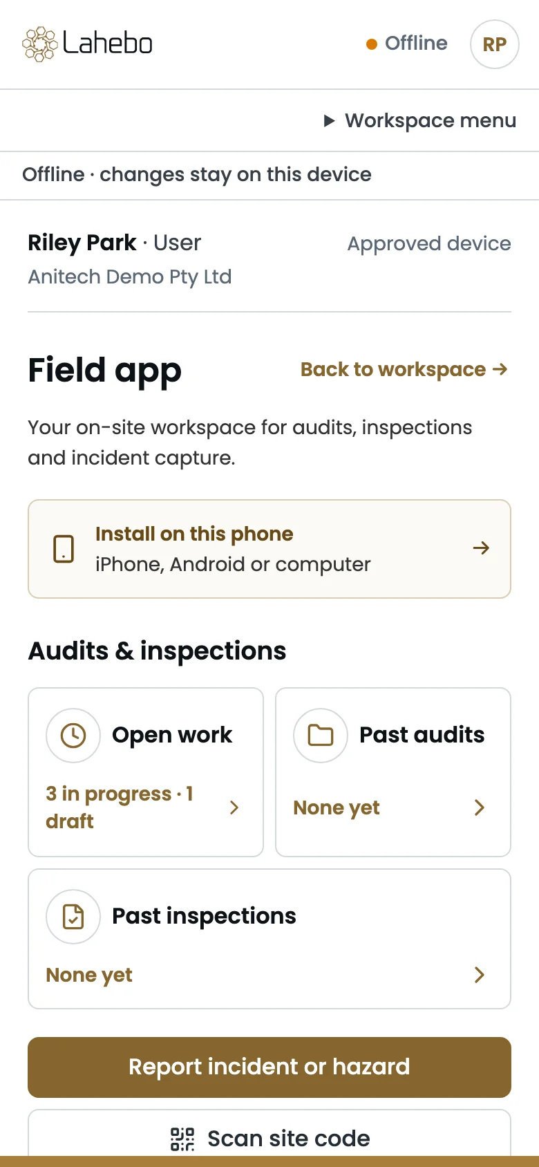 The field app offline: changes stay on the device until the network returns