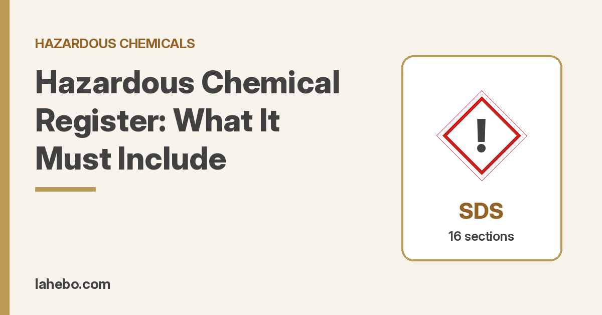 GHS hazard diamond above an SDS card with the headline Hazardous Chemical Register: What It Must Include